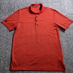 Adidas Golf Polo Shirt Mens Red‎ Striped Short Sleeve Athletic Training